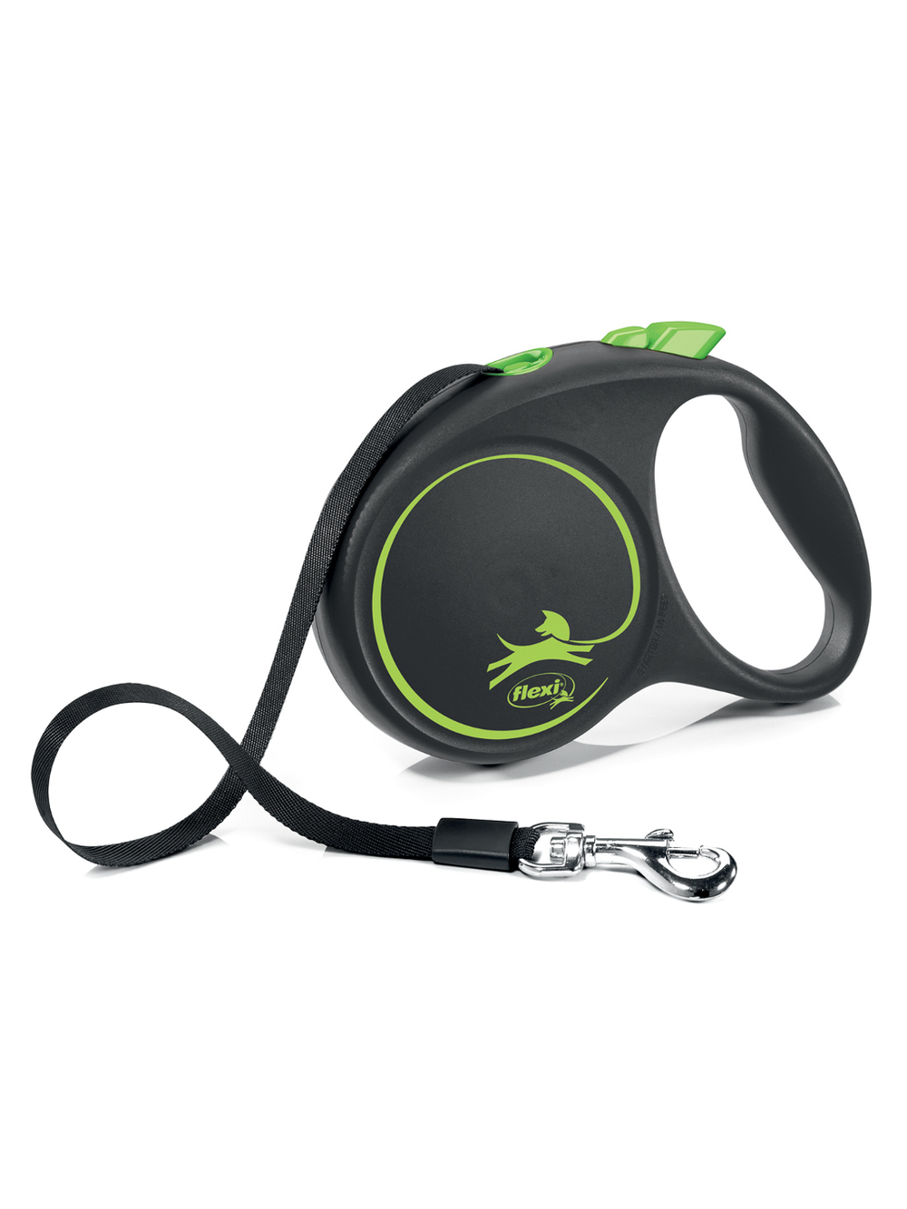 Поводок-рулетка Flexi Black Design L. Лента 5 м. для собак до 50 кг. Зеленый