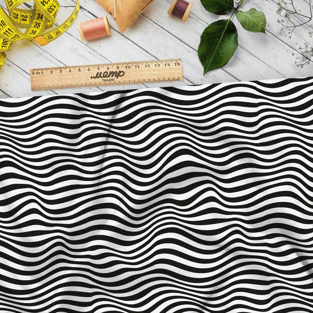 Ткань штапель волны чёрно-белые