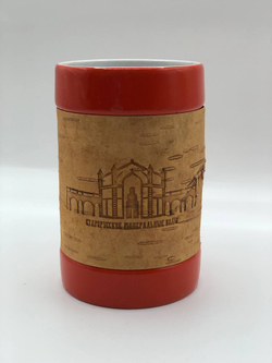 Кружка большая фарфоровая без ручки с берестой. Коллекция "Старая Русса"