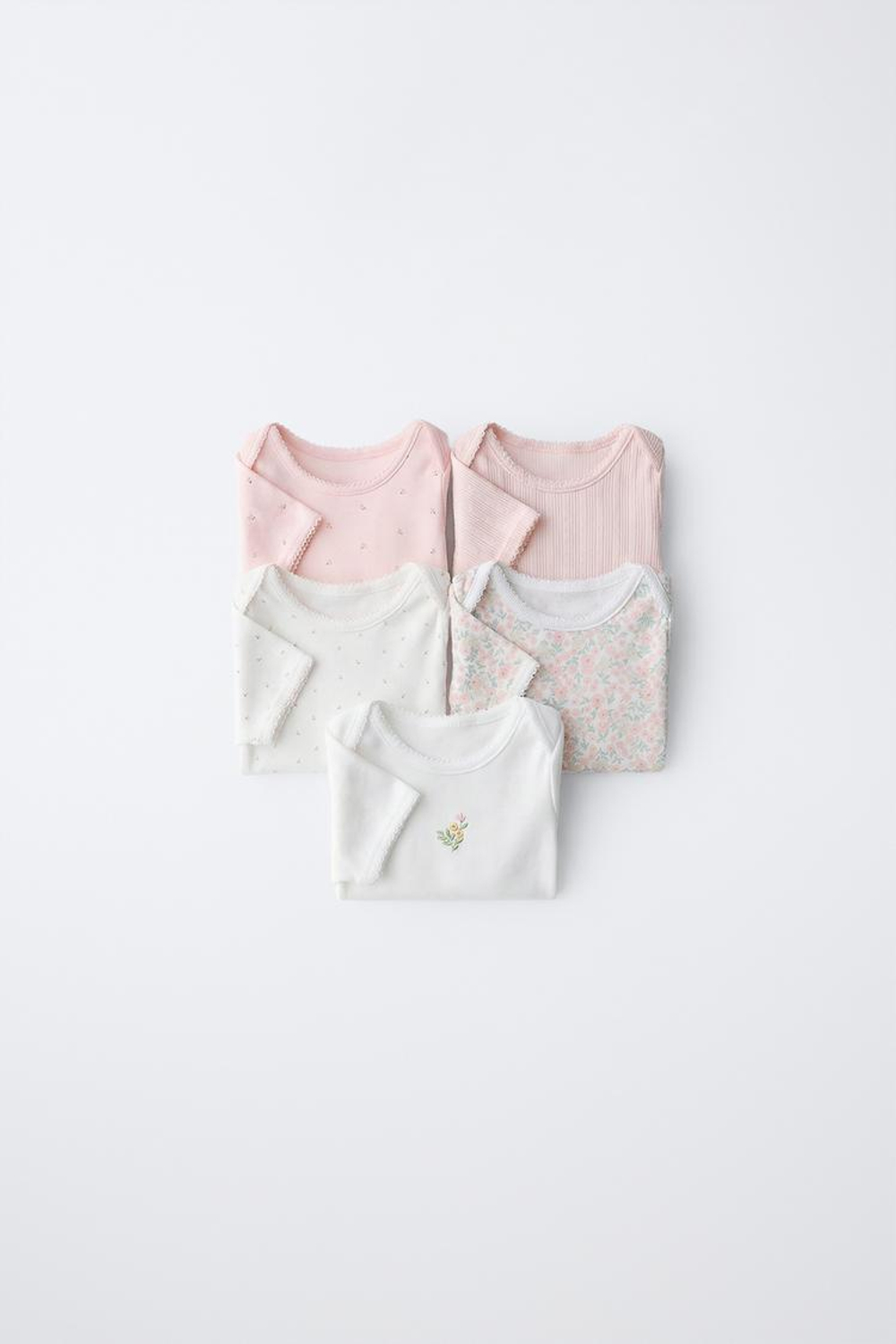 ZARA НАБОР ИЗ ПЯТИ БОДИ С КОРОТКИМИ РУКАВАМИ И ЦВЕТОЧНЫМ ПРИНТОМ, РОЗОВЫЙ