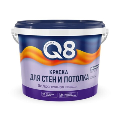 Краска интерьерная Formula Q8, белоснежная, 5кг