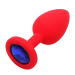 Маленькая красная пробка с синим кристаллом ONJOY Silicone Collection (Цвет: красный с синим)