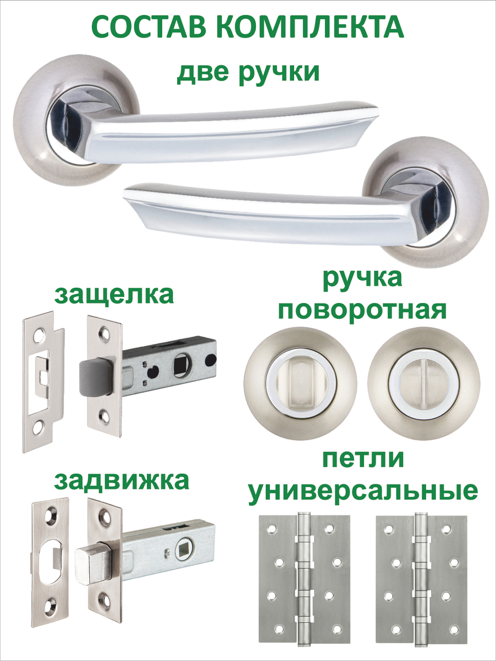 Межкомнатная ручка с защелкой фиксатором и петлями