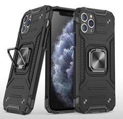Противоударный чехол для iPhone 11 Pro Max черный с пластиной для магнитного автодержателя и кольцом подставкой