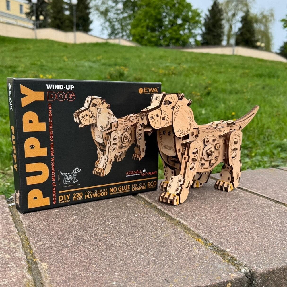 Сборная деревянная модель «Механический щенок Puppy» (EWA)