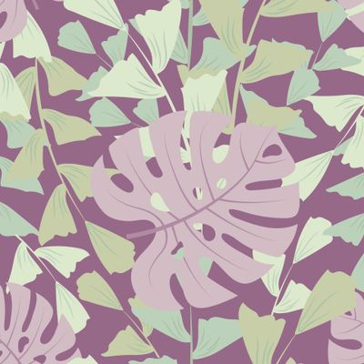 Тропические листья на фиолетовом фоне