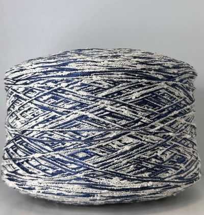 STRIPE - Azeta Filati; 65% хлопок, 35% п/а; 210м/100гр; цвет нити молочный, шнурок из синего люрекса; S715; МР