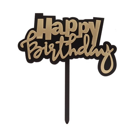 Топпер "Happy Birthday" черно-золотой 18 см