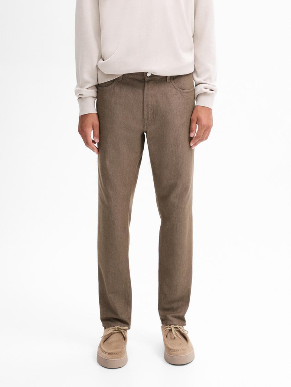 Massimo Dutti Зауженные джинсы из хлопковой джинсовой ткани, норка