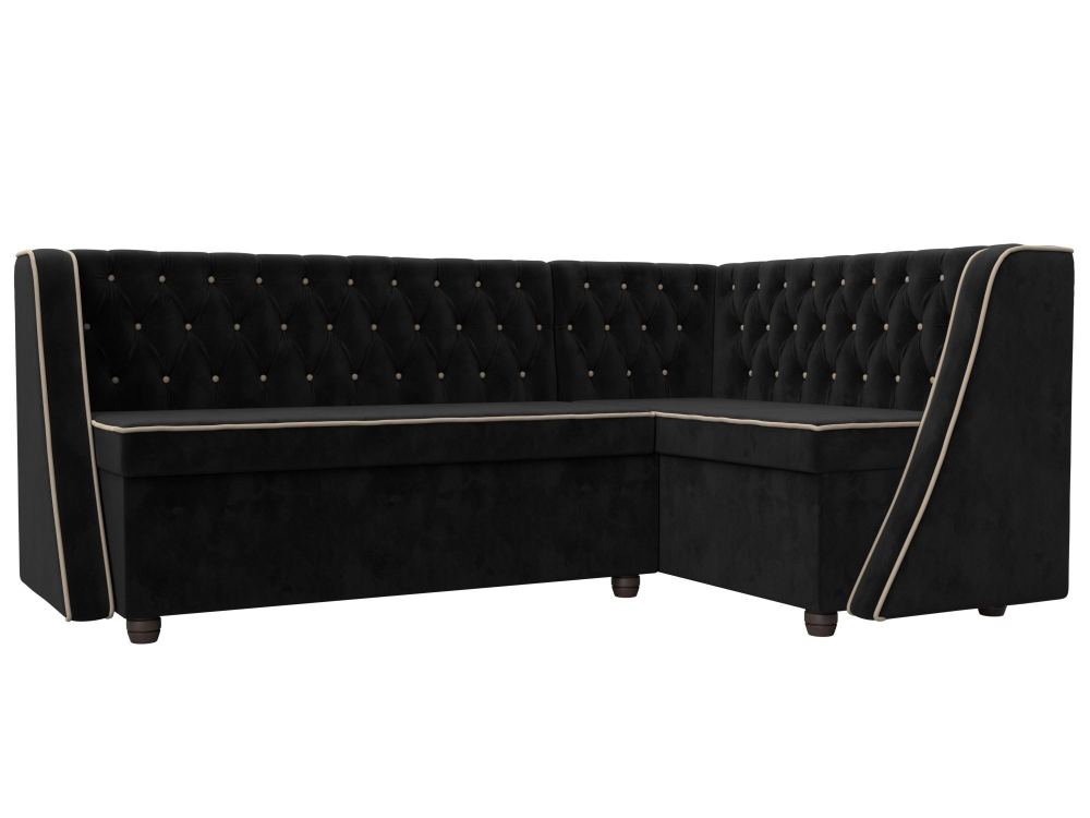 Диван кухонный угловой Лофт правый угол, Черный\Бежевый, Велюр, 104592