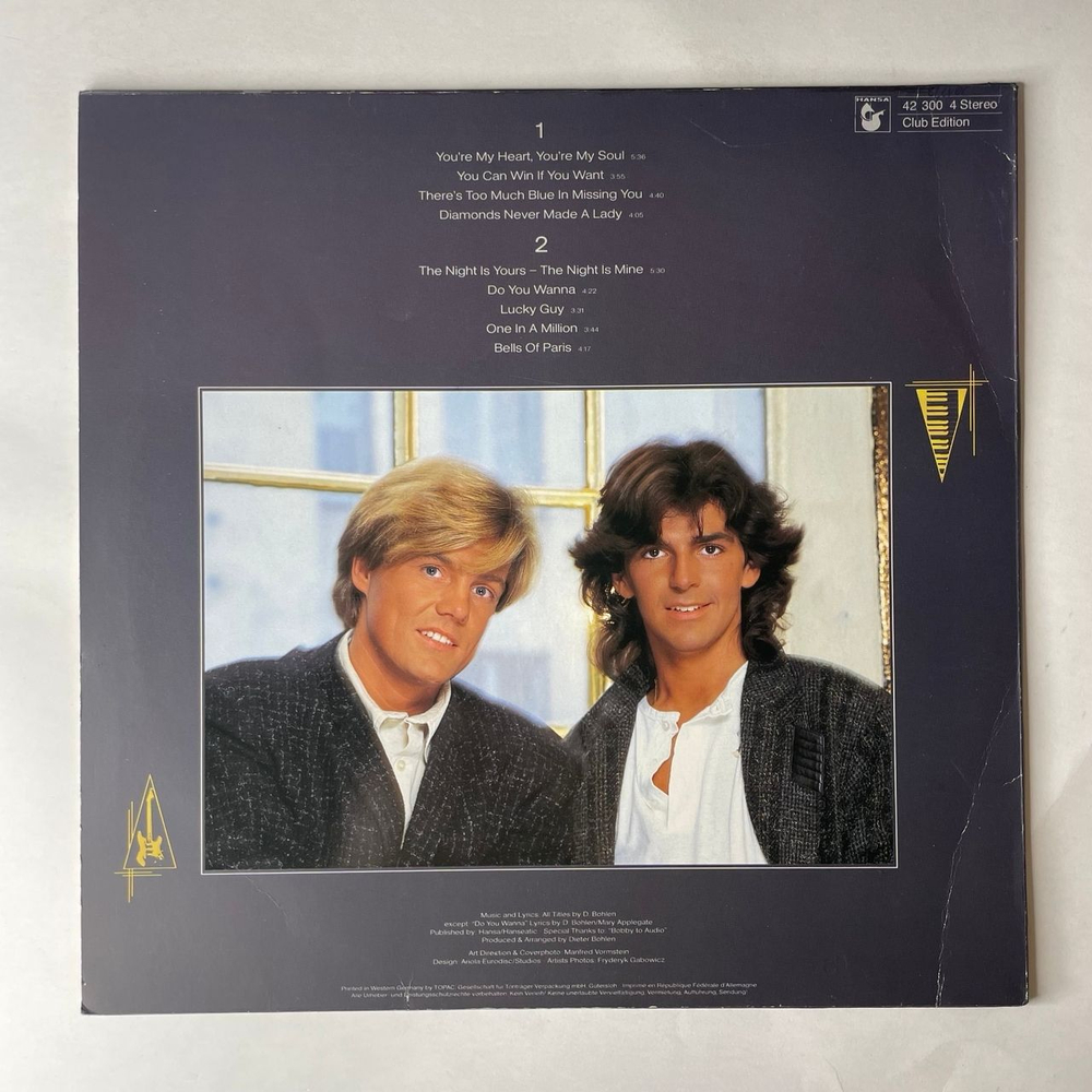 Винтажная виниловая пластинка LP Modern Talking The 1st Album, You're My Heart, You're My Soul (Германия 1985) (Клубное Издание)