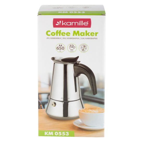 Кофеварка гейзерная 650 мл. 12 порций Kamille KM 0553 из нержавеющей стали