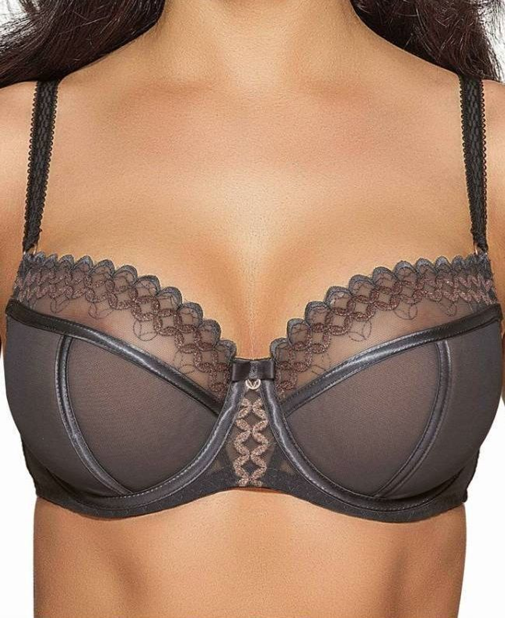 Бюстгальтер с вышивкой люрексом на чашках (Размер: 95E) (Цвет: серый)