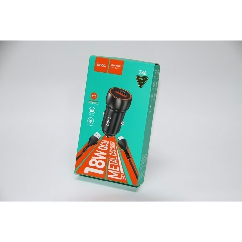 Автомобильное зарядное устройство Hoco Z46 с кабелем Type C, 013086 Серебристый