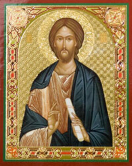 Икона на деревянной основе Спаситель вид "4"(со свертком) 8х6 с тиснением золотой фольгой, в упаковк