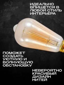Лампа накаливания (винтажная лампочка) Эдисона Emilion Loft Edison ST64 (E27, 40Вт, Теплый свет)
