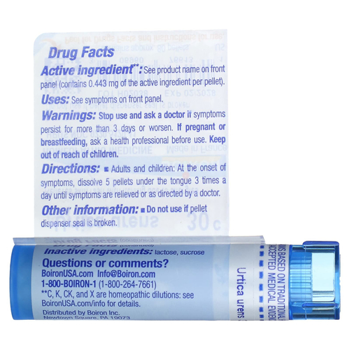 Boiron, Urtica urens, 30C, для облегчения кожной сыпи, прибл. 80 гранул