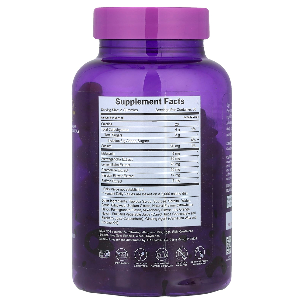 HAIRtamin, SLEEPtamin®, жевательные мармеладки, сладкие сны с ягодами, 60 веганских жевательных таблеток