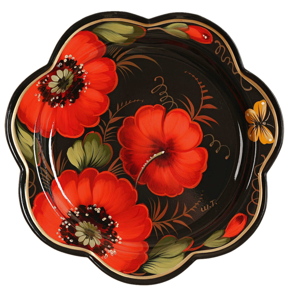 Жостовский поднос декоративный, размер 18 см (A1), металлический
