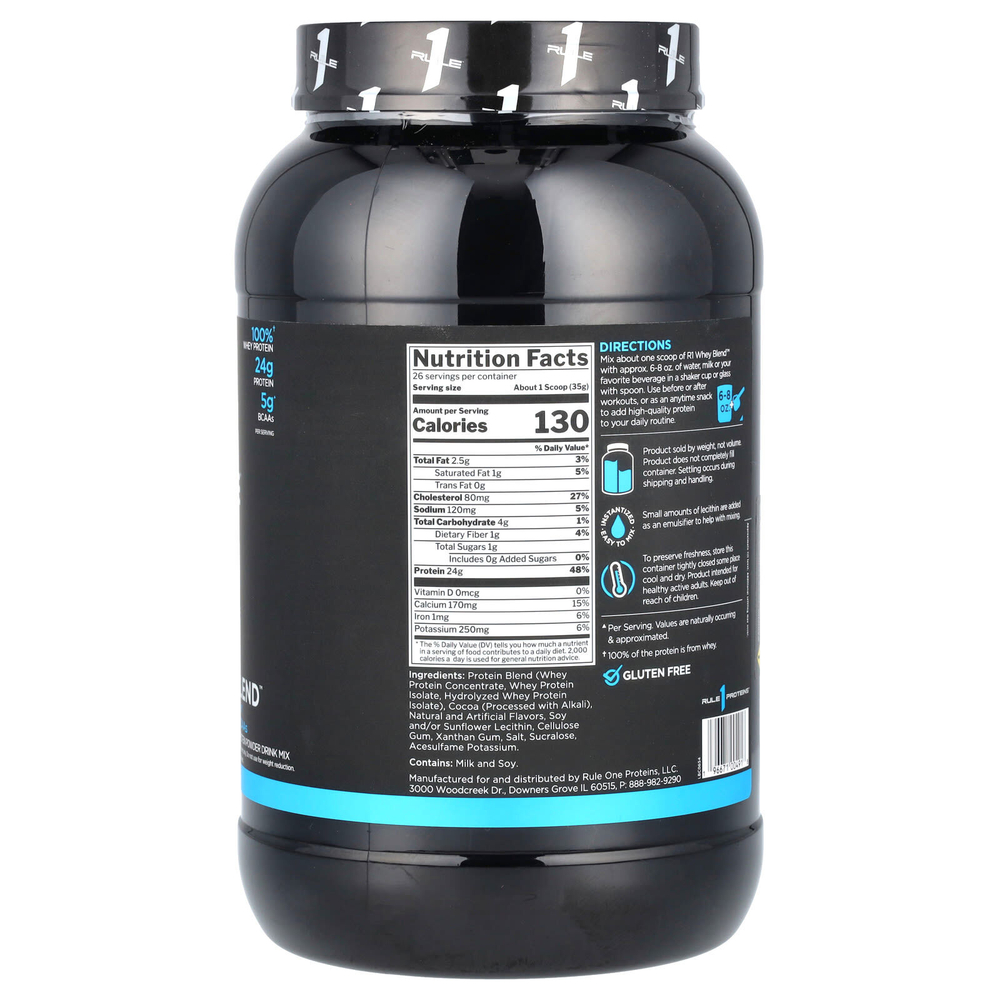 Rule One Proteins, сывороточная протеиновая смесь для приготовления напитка, со вкусом шоколадной помадки, 910 г (2,01 фунта)