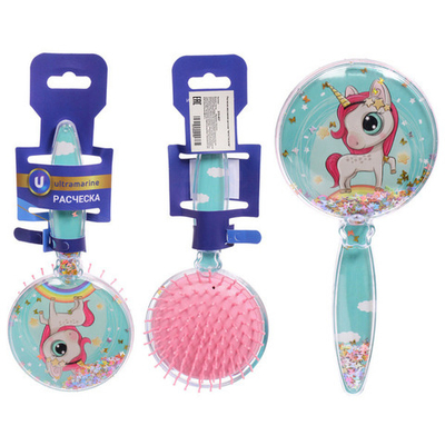 Расческа массажная детская «ФРАТТИ БУМ», единорожек Нео, форма круг, 19*8,5см (блистер Ультрамарин)