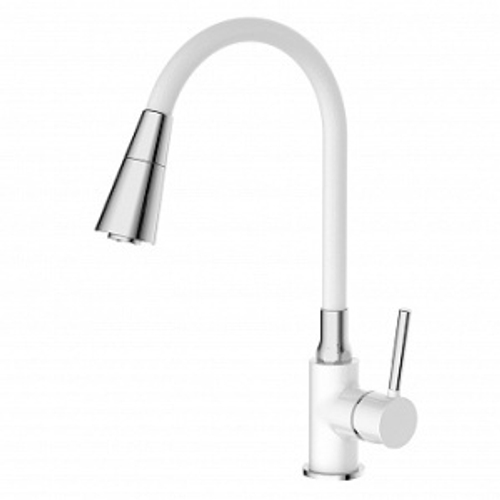 Смеситель кухня (гибким изливом /белый).