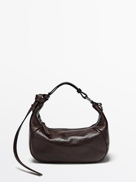 Massimo Dutti Сумка из натуральной кожи с металлической пряжкой, коричневый