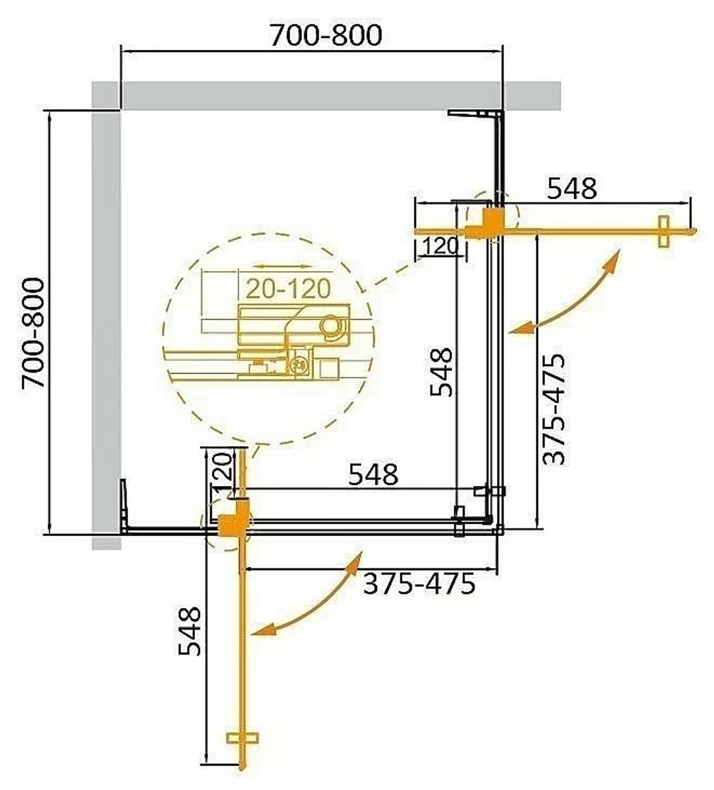Душевой уголок Cezares Slider 70х70 SLIDER-A-2-70/80-GRIGIO-NERO стекло серое тонированное/профиль черный матовый