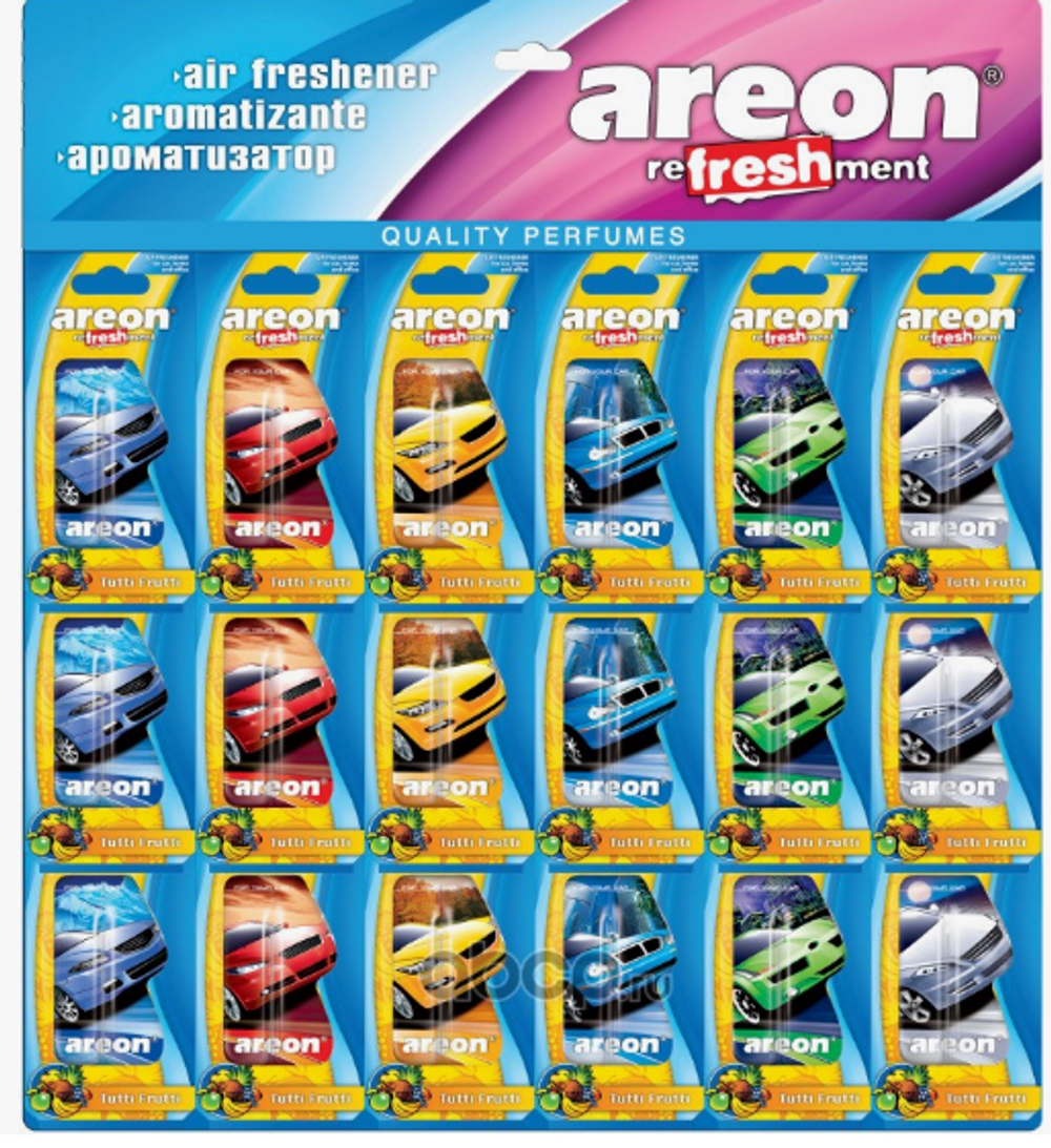 Ароматизатор гелевый AREON  ТУТТИ ФРУТТИ (листом 18шт) МАШИНКИ