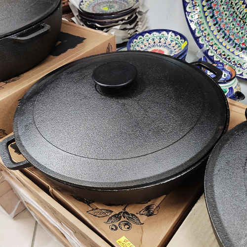 Жаровня чугунная 360 мм с ручками и чугунной крышкой