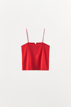 ZARA АТЛАСНЫЙ ТОП В БЕЛЬЕВОМ СТИЛЕ, КРАСНЫЙ