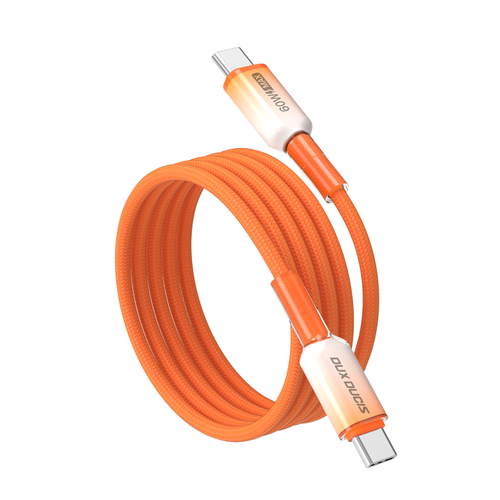 Кабель для быстрой зарядки 60W в тканевой оранжевой оплетке, длина 100см (1м) с разъемом Type C на Type C, серия WLCM Series от Dux Ducis