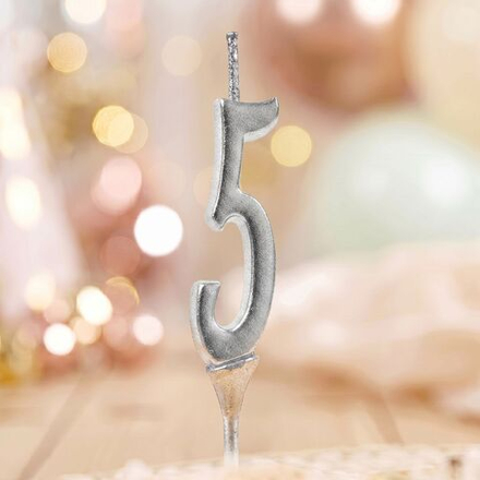 Свеча для торта мини, цифра 5 (серебро, 4,5 см)