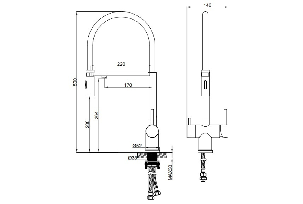 Смеситель для кухни с гибким изливом AltroBagno Flusso 050206 BC
