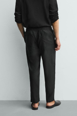 ZARA БРЮКИ RELAXED FIT ИЗ 100% ЛЬНА, ЧЕРНЫЙ