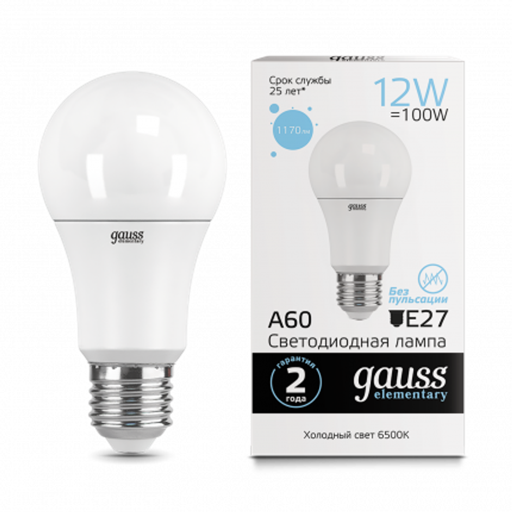 Лампа Gauss LED Elementary A60 12W E27 1170lm 6500K  23232