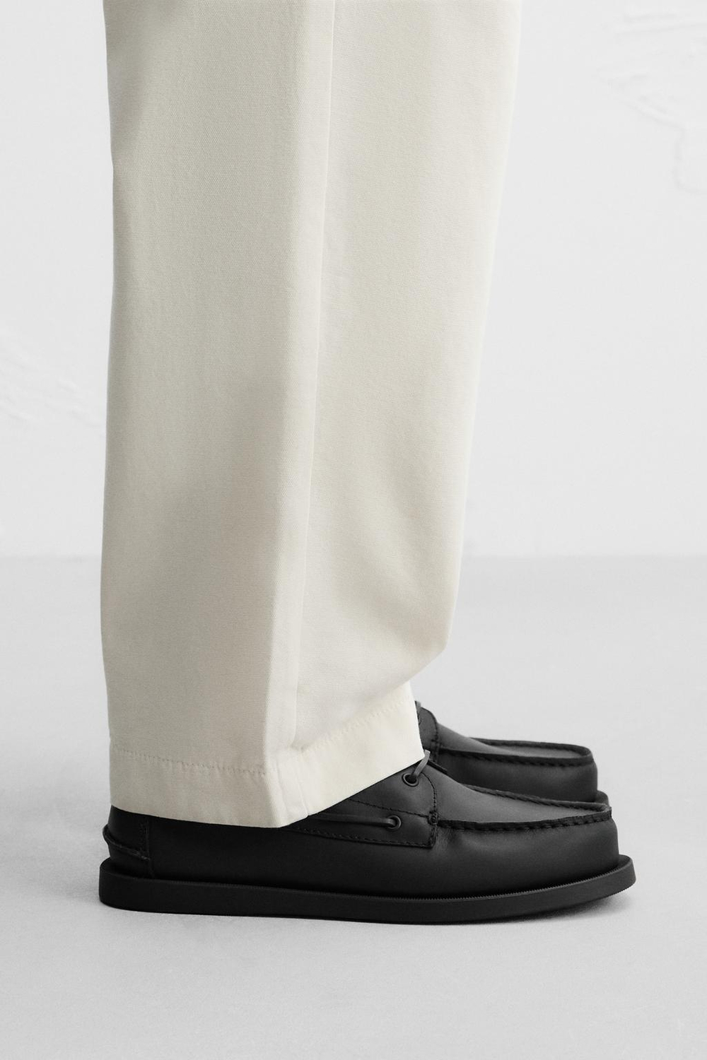 ZARA КОЖАНЫЕ ТОПСАЙДЕРЫ, ЧЕРНЫЙ