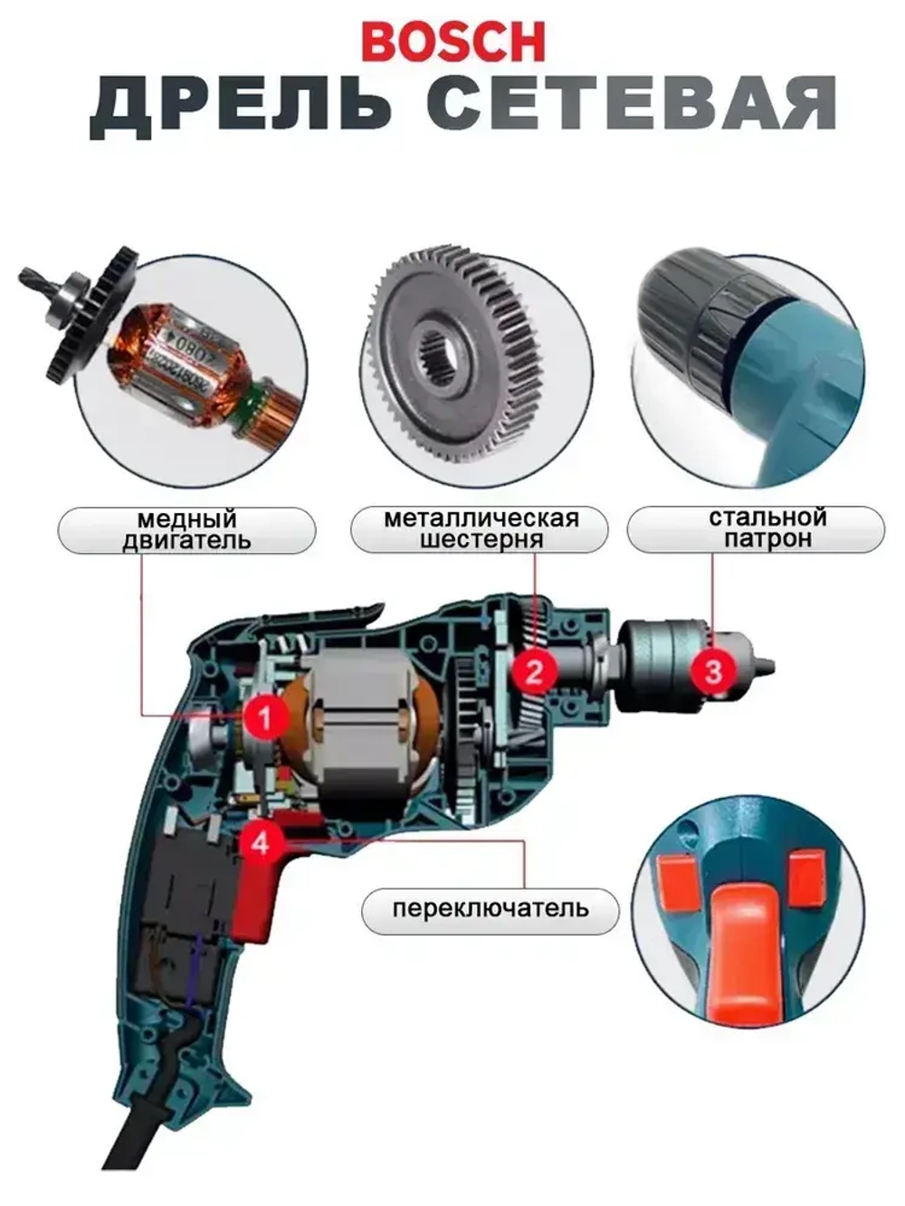 Дрель сетевая электрическая Bosch /ручная от сети