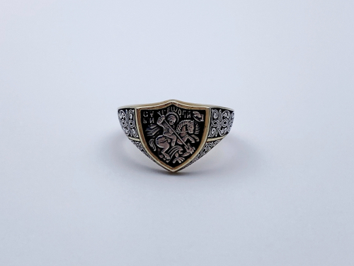 Кольцо из серебра/Позолота/Георгий Победоносец