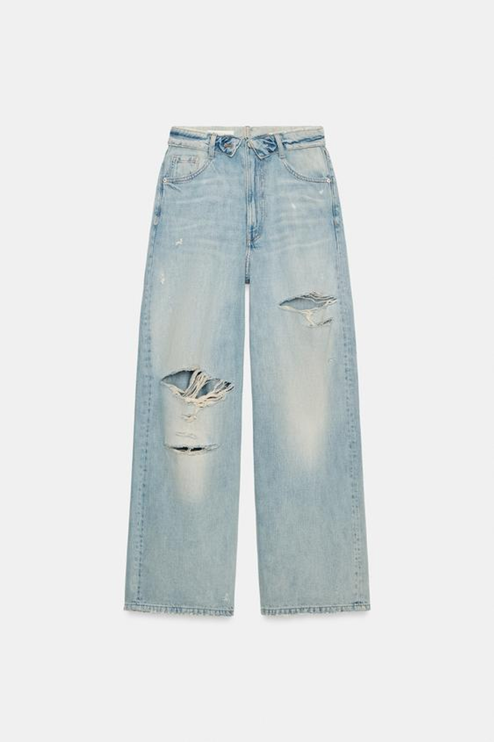 ZARA ДЖИНСЫ TRF СО СРЕДНЕЙ ПОСАДКОЙ И ОТВОРОТОМ НА ПОЯСЕ, ГОЛУБОЙ