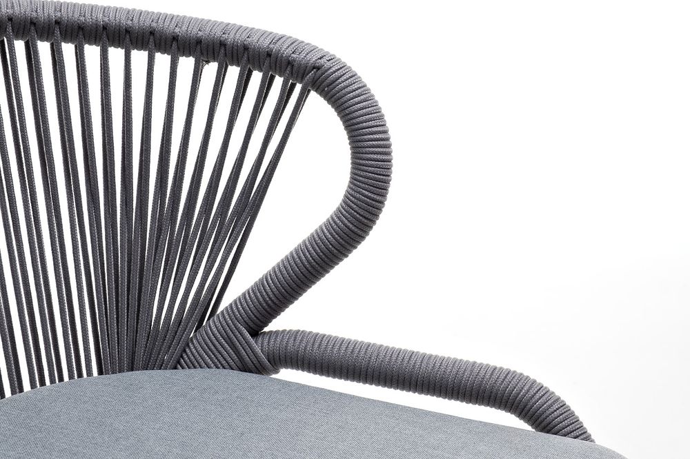 "Милан" стул плетеный из роупа, каркас алюминий белый шагрень, роуп светло-серый круглый, ткань светло-серая