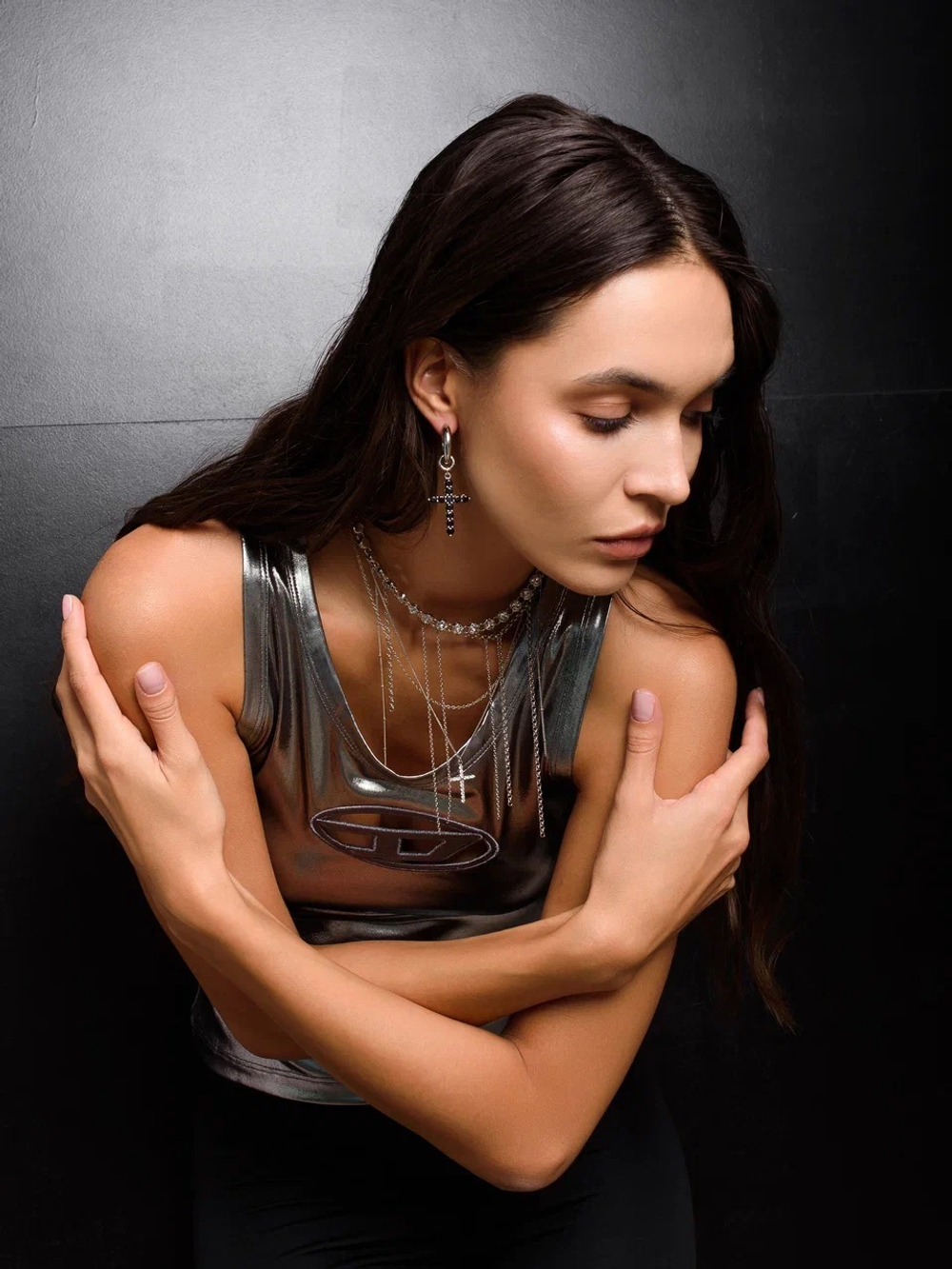 Серьги "Cross Metallic" Black and White