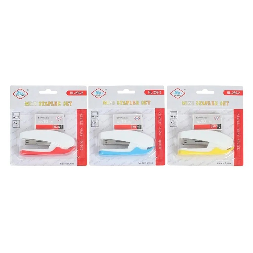 Набор степлер и скобы номер 10, MC-Basir, маленький, скрепление до 15 листов стандартной плотности, скрепки степлерные оцинкованные 1000 шт, случайный цвет