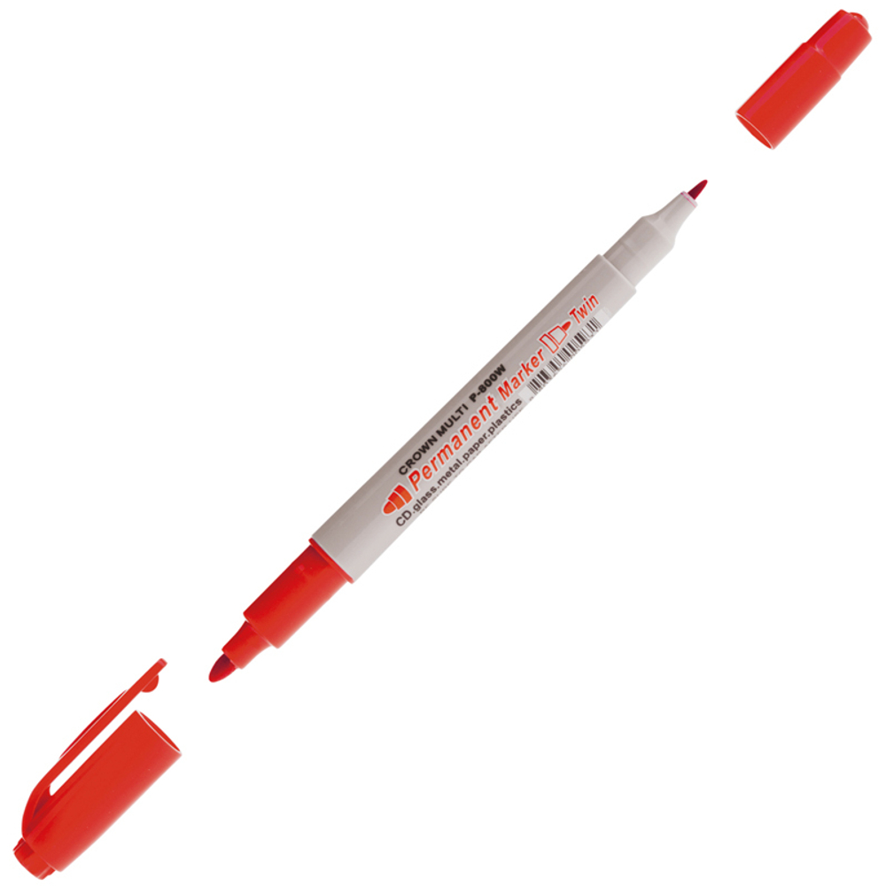 Маркер перманентный двухсторонний Crown "Multi Marker Twin" красный, пулевидный, 2мм/1мм