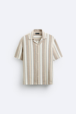 ZARA РУБАШКА ИЗ РЕЛЬЕФНОЙ ТКАНИ В ПОЛОСКУ, ЭКРЮ