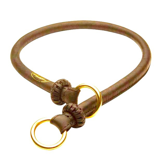 Ошейник-удавка круглый кожаный "BLESSED INNOCENCE" коричневый арт С97 58см