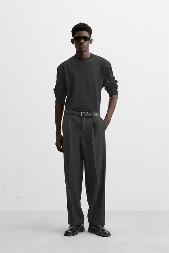 ZARA ФУТБОЛКА С ДЛИННЫМИ РУКАВАМИ, ЧЕРНЫЙ