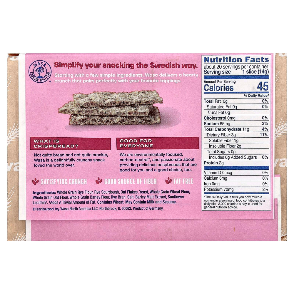 Wasa Flatbread, Цельнозерновые хрустящие хлебцы, из нескольких злаков, 275 г (9,7 унции)