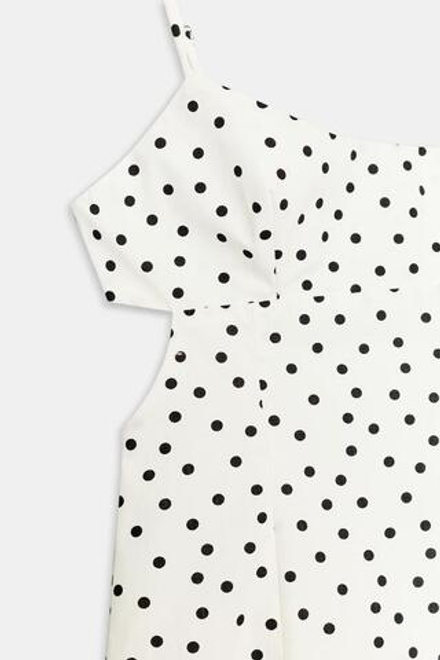 ZARA ПЛАТЬЕ МИДИ В ГОРОШЕК НА БРЕТЕЛЯХ, ЭКРЮ/ЧЕРНЫЙ