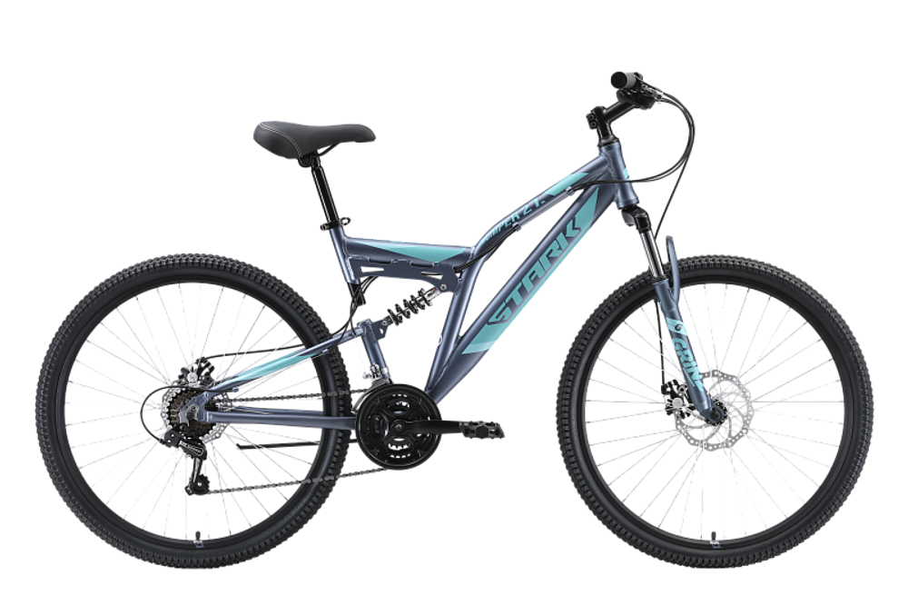 Велосипед 27,5" Stark'23 Jumper FS 27.1 D серый/мятный/зеленый